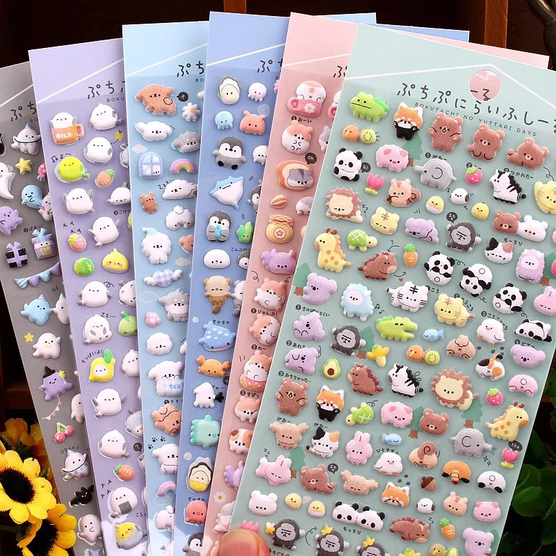 Kawaii ثلاثية الأبعاد الحيوانات ملصقات لطيف سانريو البسيطة منتفخ ملصق سجل القصاصات الكرتون ملصق DIY بها بنفسك مجلة القرطاسية الفن الجمالية ملصق #1