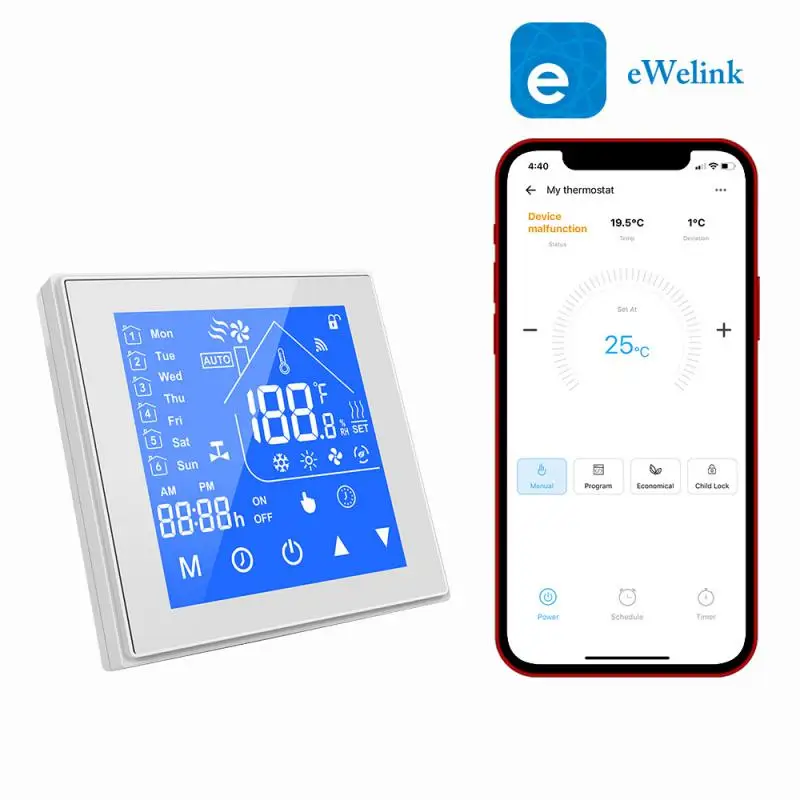 EWelink-Thermostat Intelligent WiFi pour Chauffe-Eau Électrique, Contrôleur de Température au Sol, Alexa, Google, Tuya, Smart Life