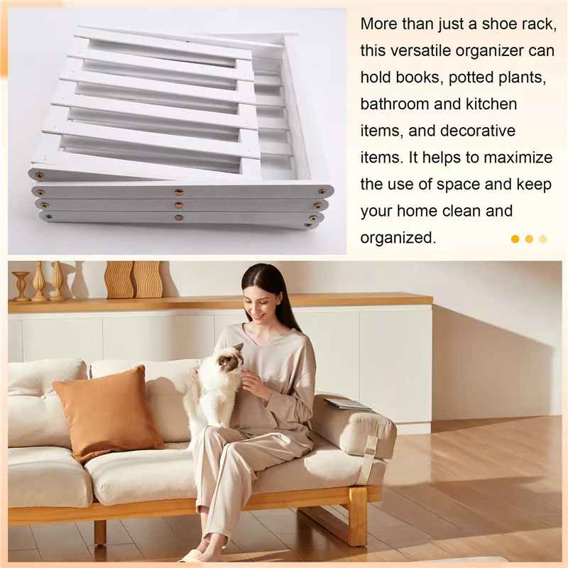 ABUH-Bamboo Shoe Rack For Entryway - Foldable, Narrow Organizer For Small Spaces, White,
