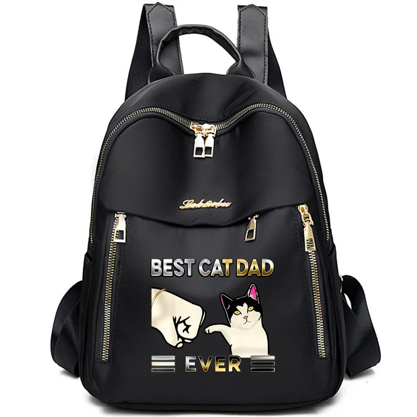 

Best Cat Dad Ever Punch Printed Women's Travel Backpack Large Capacity Oxford Black Backpack Girl Teenager Student Backpacks