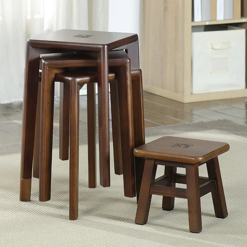 Solid Wood Stool Stackable Living Room Chinese Style Dining Stool Dining Chair Household Square Stool Simple Makeup