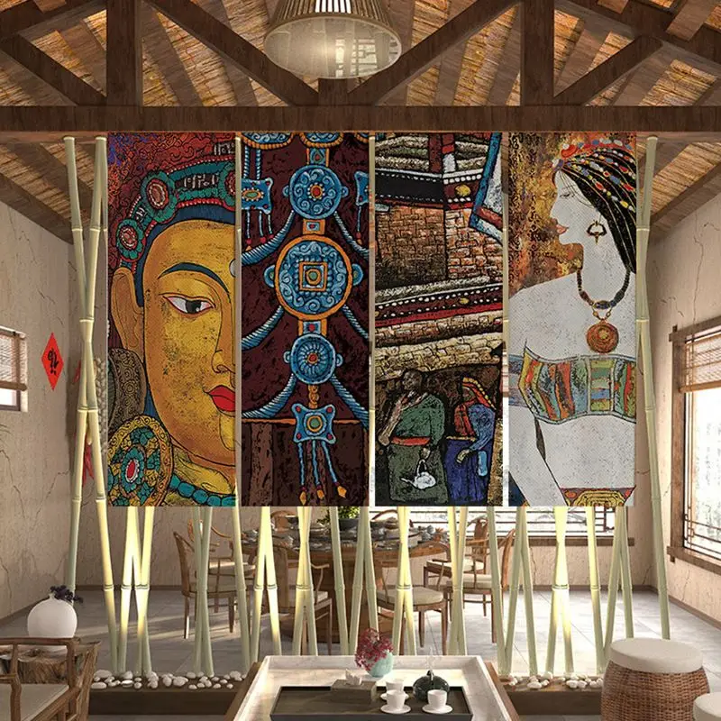 VIKAMA Tibetan Style Wall Tapestry Buddha Statues Ethnic Retro Art Background Cloth Bedroom Dormitory Living Room Decoration