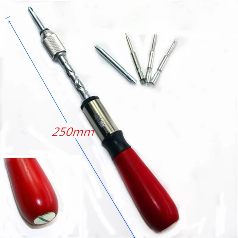 1pcs Wood/plastic handle Semi-automatic 260/350/500MM Spiral Hand Pressing Ratchet Screwdriver with slotted and phillips bits