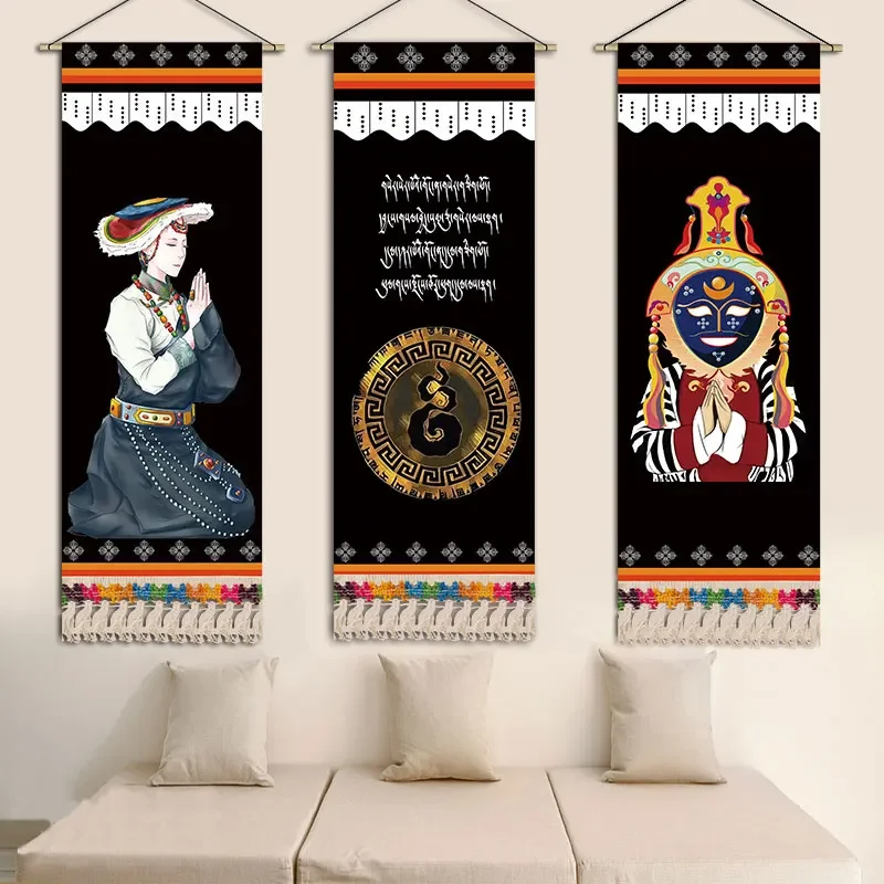 Tibetan Tapestry Fabric Ethnic Style Hanging Painting Mask Background Wall Decoration Hanging Cloth Homestay Wall Canvas Posters