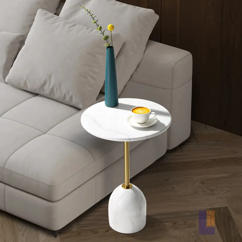 

Jinyang light luxury stainless steel coffee table natural marble corner table Indian green modern living room round glass small