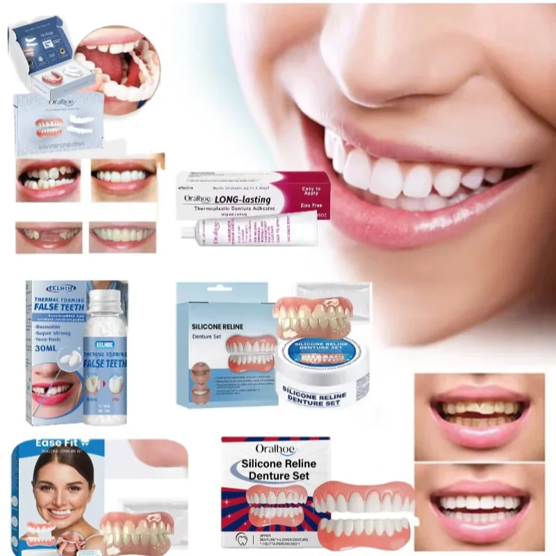 

Adjustable Snap-in Denture Set Teeth Braces Metal Bracket Temporary Tooth Decoration Fillings Alignment Kit Covering Care Braces