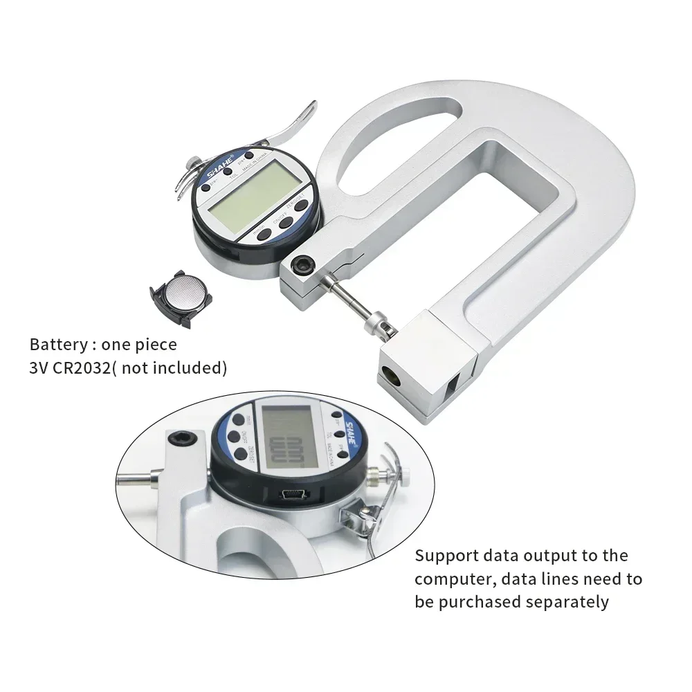 Shahe 0.01Mm 10Mm Digitale Diktemeter Met Rollerinzetstuk Metaaldikte Meting Lederen Filmdikte Meting