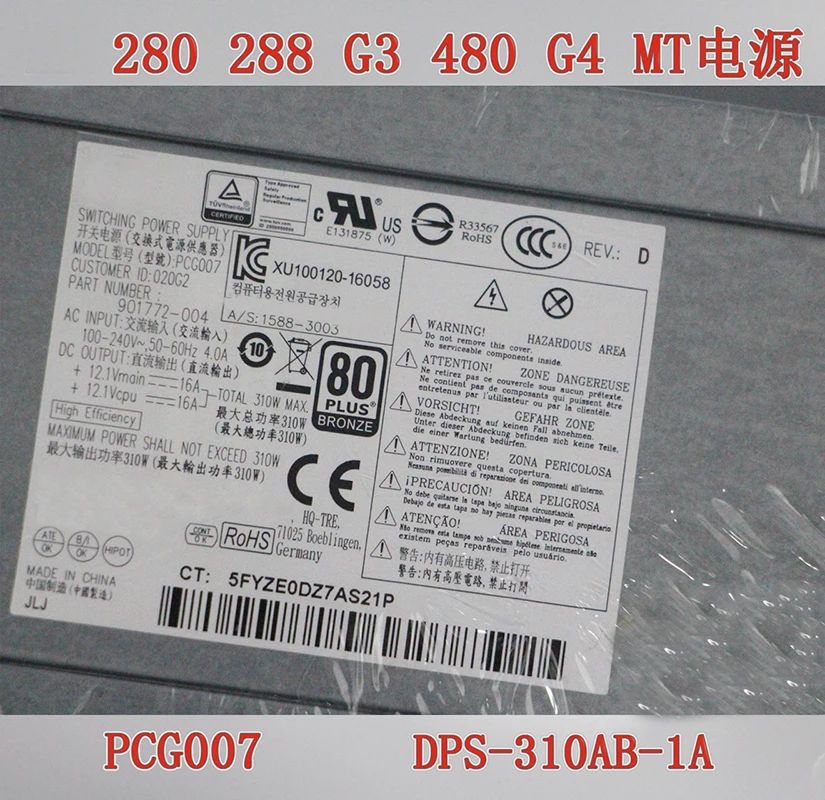 Fuente de alimentación para HP 86 99 390 480 400 G4 280 282 285 288 600 800 G3 G1 G2 310W fuente de alimentación PCG007 901772-004 DPS-310AB-1A