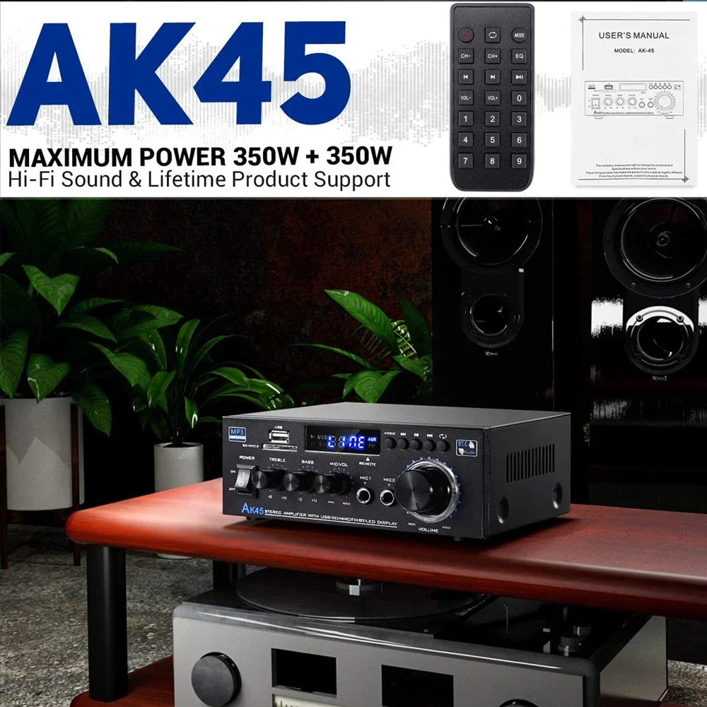 AK45/AK35 Power Amplifier HiFi Stereo Amplifier Channel 2.0 Max Power 90Wx2 Bluetooth AMP for Home Theater Car Amp De Audio