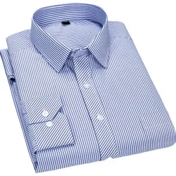 Mens Business Casual Long Sleeved Striped Shirt Classic Formal Male Social Dress Button Shirts Slim Fit Large Size 46 47 48 9XL