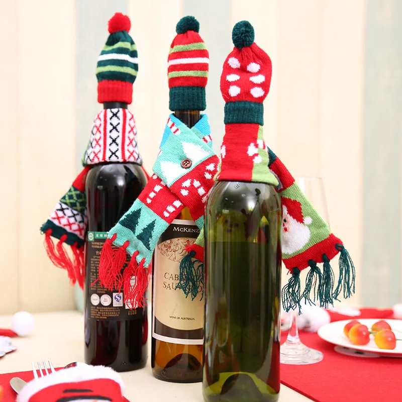 1 Set of Christmas Red Wine Bottle Small Scarf Decoration