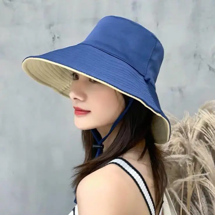 Double-sided Bucket Hat Women Summer Korean Sun Hat Wide Brim UPF Face Covering Beach Outdoor Travel