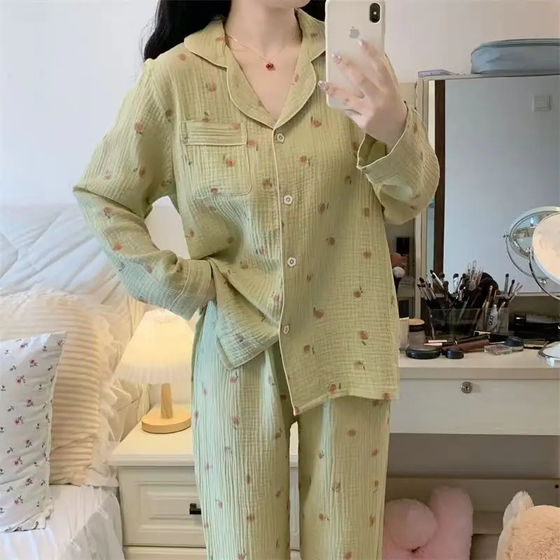 Korean Version Plaid Pajama Women Long Sleeve Sleepwear Spring Thin Loungewear Plus Size Red Nightwear Lapel Casual Homewear Set