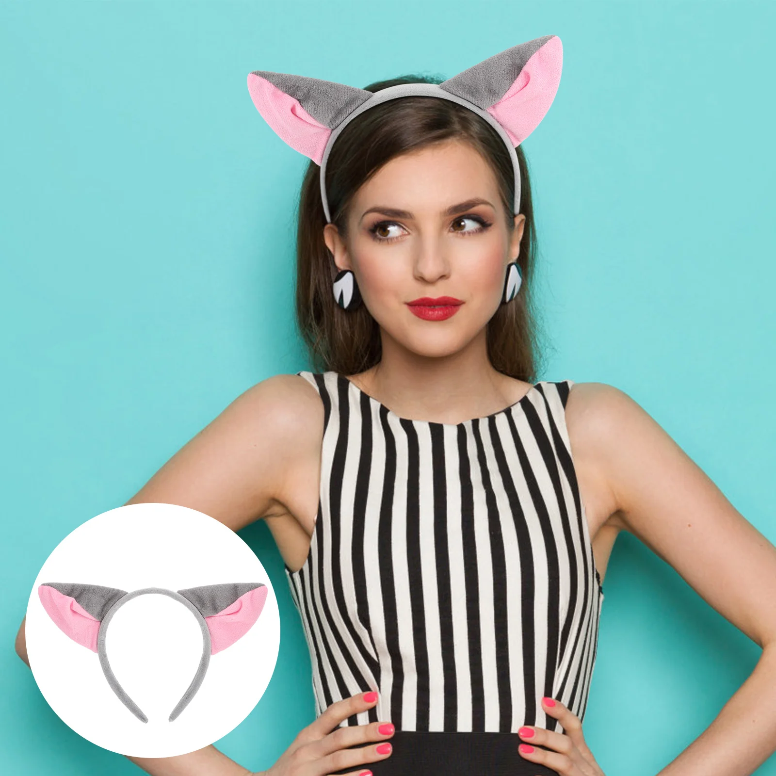 

Cosplay Headdress Headband Animal Ears Hairband Halloween Party Headpiece Grey Cute Fox