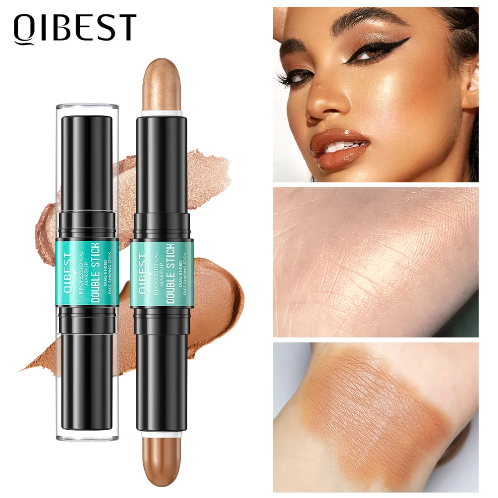 QIBEST 2 In 1 Matte Contouring Bronzer Stick Double Head High Gloss Face Nose Shadow Cream Brighten Highlighter Makeup Concealer