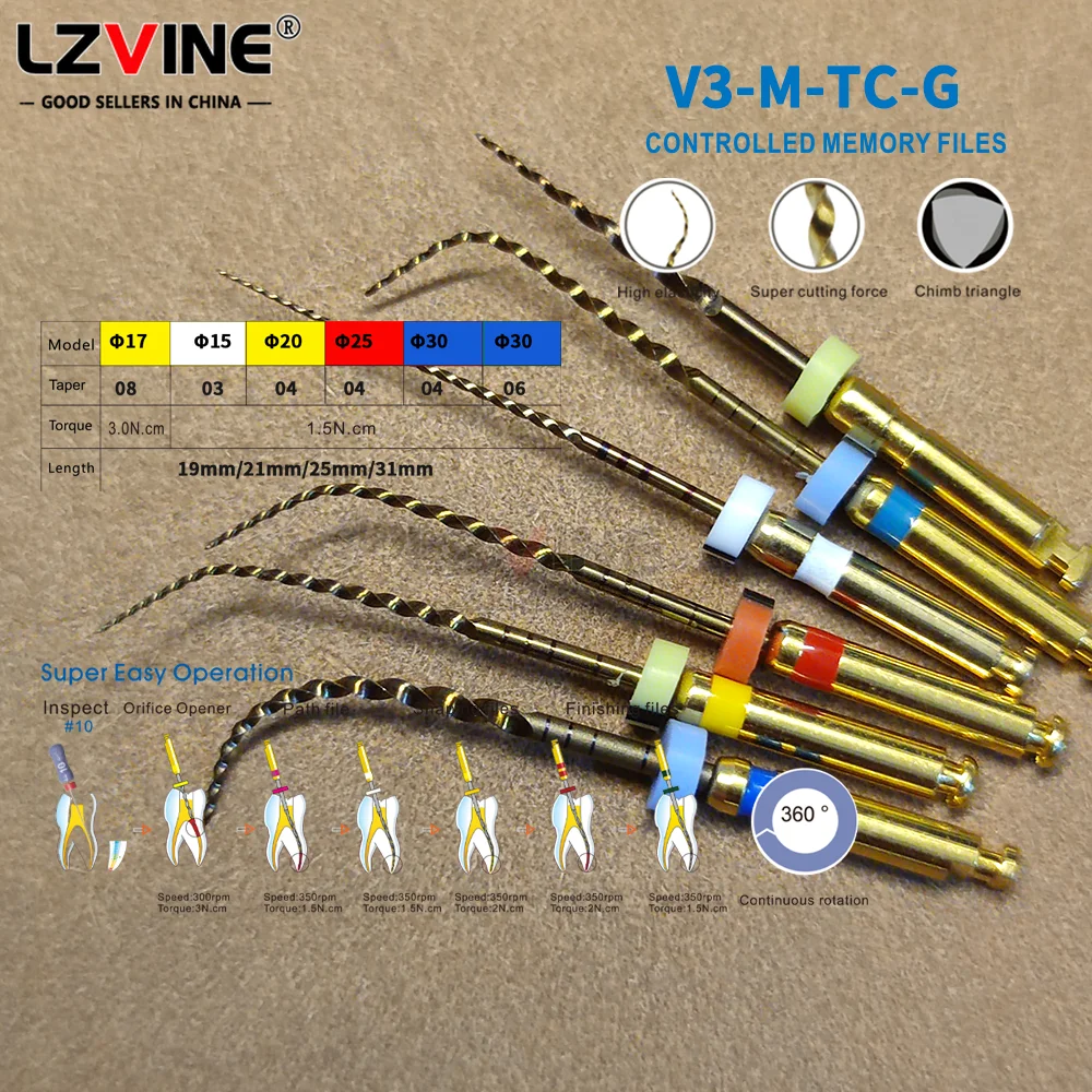 6PCS/Pack 31/25/21MM Dental Files Flexible Golden Endodontic Heat Activation Engine Use Dentist Niti File Material Endodontia