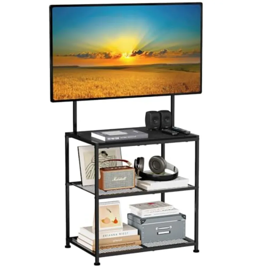 

23 to 50 Inch Floor TV Stand with Storage Shelves for Living Room Bedroom Farmhouse Black Universal TV Table Desk with Mount Co