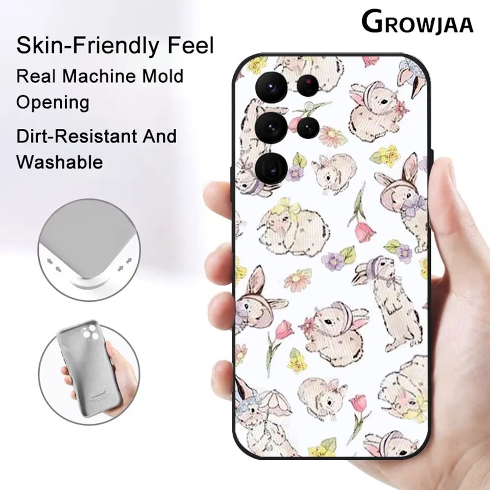 Wildflower Girls bow Rabbit Cute Cartoon Phone Case for Samsung Galaxy S24 Ultra S22 S23 Ultra S21 S20 5G Protective Silicone TP