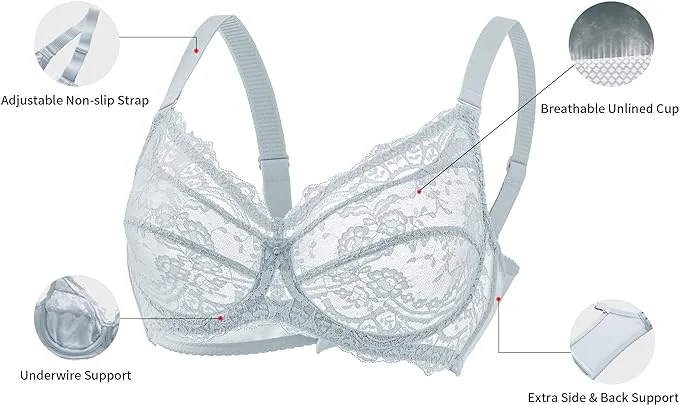 Lace Push Up Supportive Minimizer Bras for Women Full Coverage Unlined Bras with Underwire 5122