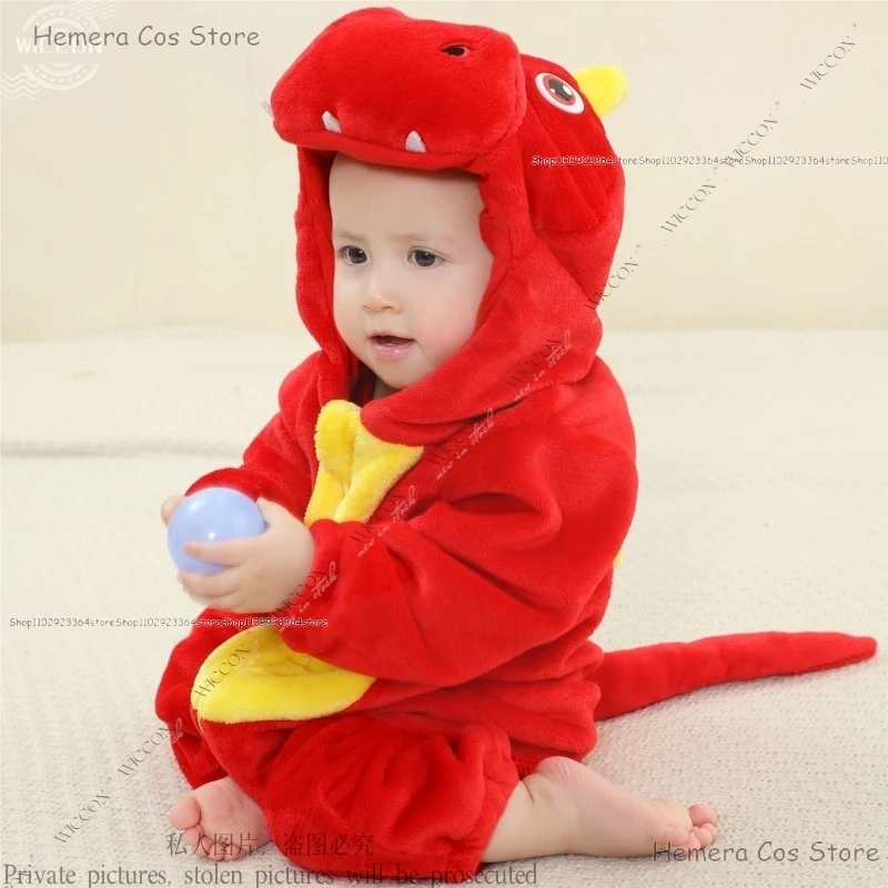 Flannel Crawl Suit Baby Dinosaur Suit Baby Romper Halloween Party Kawaii Cute Disguise Animal Cartoon Child Role Play Unisex