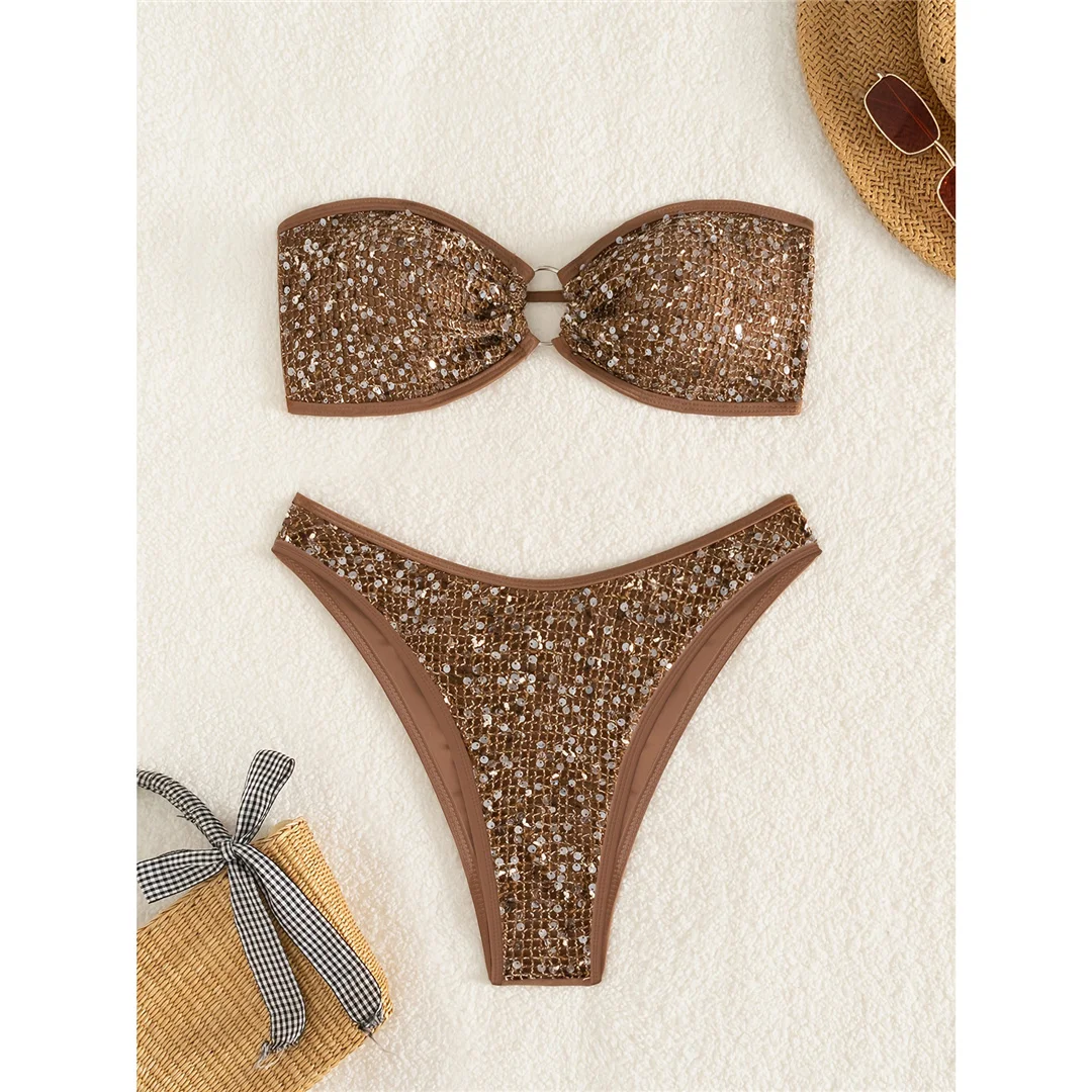 Neuer Glitzer-Pailletten-Bandeau-Bikini, Damen-Badeanzug, zweiteiliger Bikini-Set, brasilianischer Badeanzug, Badebekleidung, Modell V7922 – Detail 7