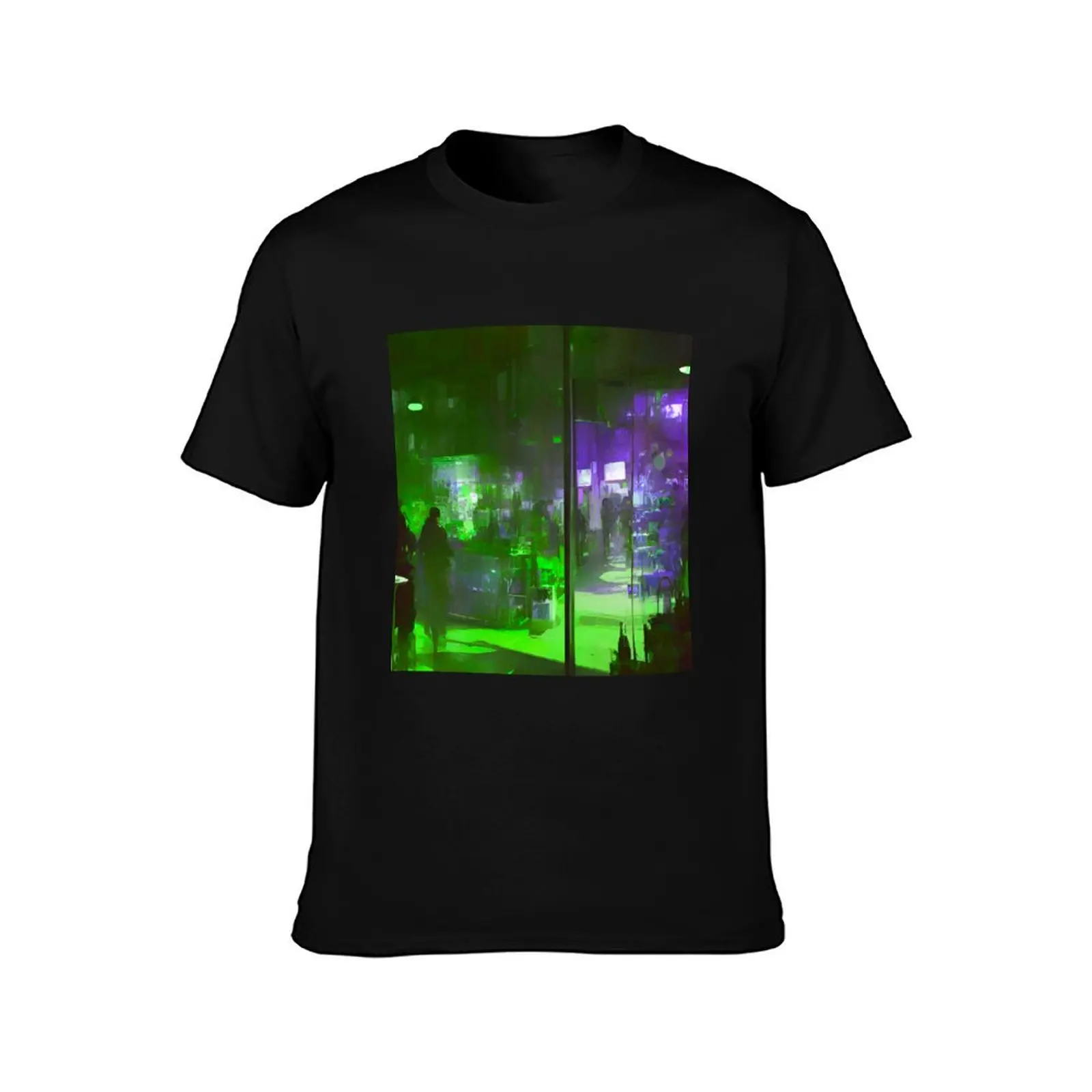 Enchanted Urban Oasis: Green and Purple Street Scene Pattern T-Shirt Lightweight Cooling Short Sleeve Tee T-Shirt