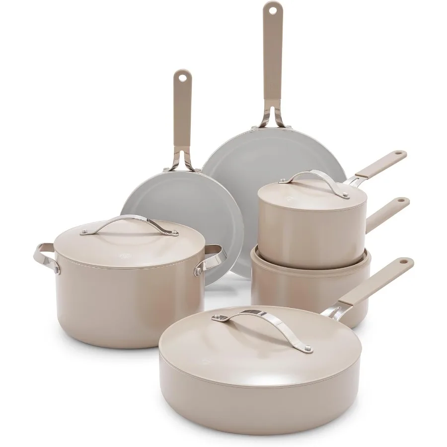 

10Piece Nonstick Ceramic Cookware Set Lightweight Healthy PFASFree Pots and Pans with Lids Dishwasher and Oven Safe Durable Bod