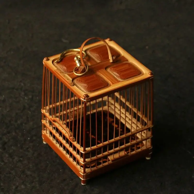 Handmade square old jade bamboo grasshopper cage