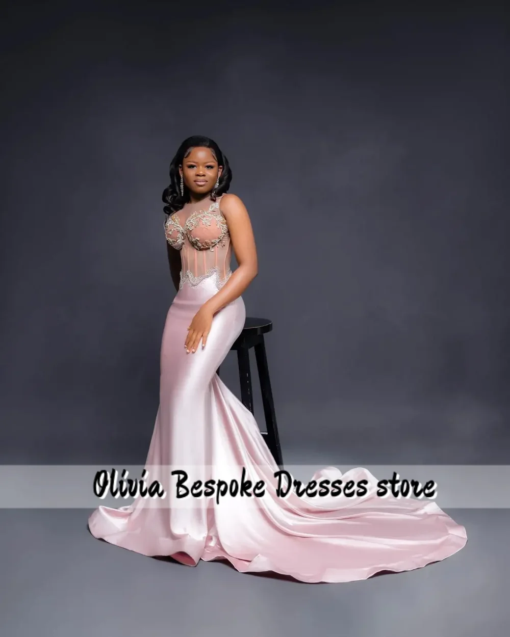 Sweety 핑크 인어 댄스 파티 드레스 럭셔리 디자이너 구슬 장식 스플릿 파티 가운 흑인 소녀 이브닝 드레스 맞춤형