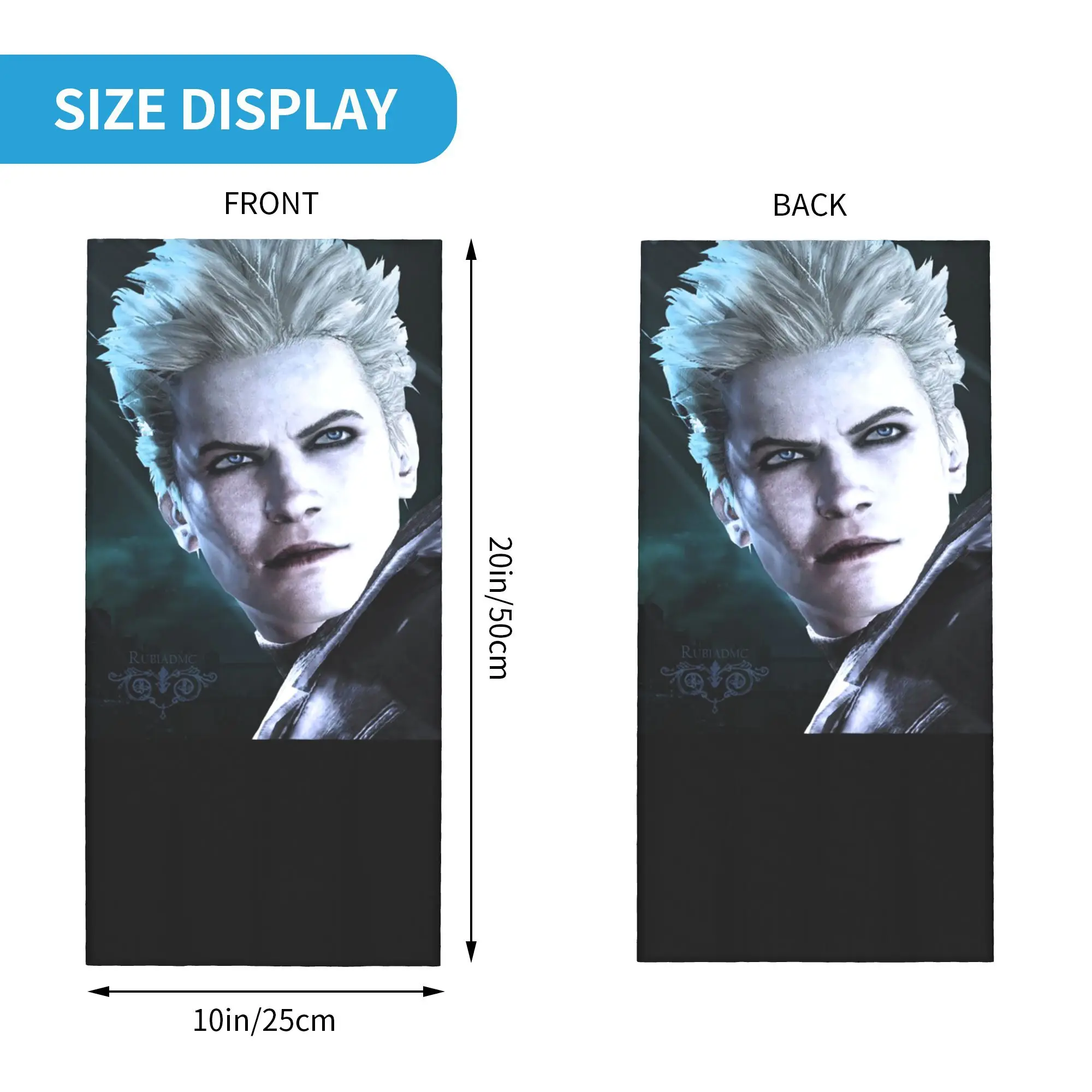Vergil From the Devil May Cry Seri Bandana 넥 커버 프린트 매직 스카프 다용도 사이클링 스카프 남성 여성 성인용