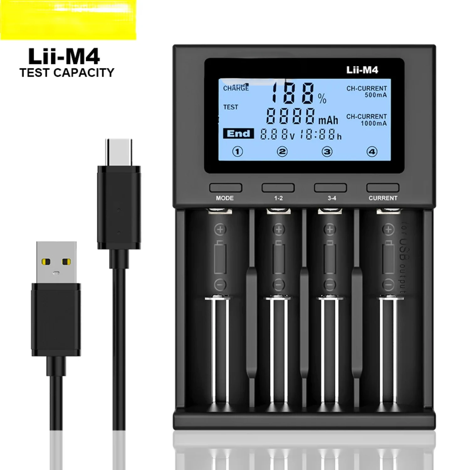

Lii-M4 18650 Зарядное устройство с ЖК-дисплеем Умное зарядное устройство Тестовая емкость 26650 18650 21700 AA AAA Батарея 4 слота 5 В 2 А