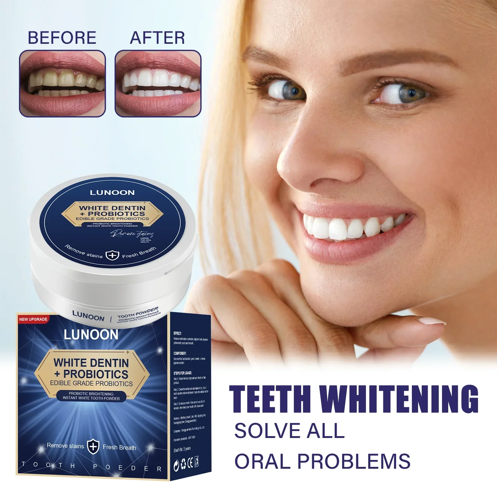 

Herbal Probiotic Tooth Whitening Powder Natural Tooth-cleaning Powder for Stain Removal & Oral Microbiome Balance Fresh Breath