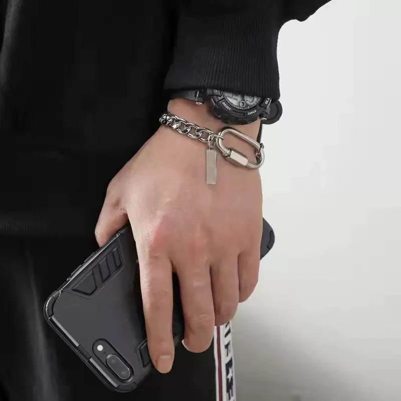 Trendy European Stainless Steel Cuba Chain Bracelet For Men Vintage Climbing Carabiner Bracelet Women Jewelry YZ-01