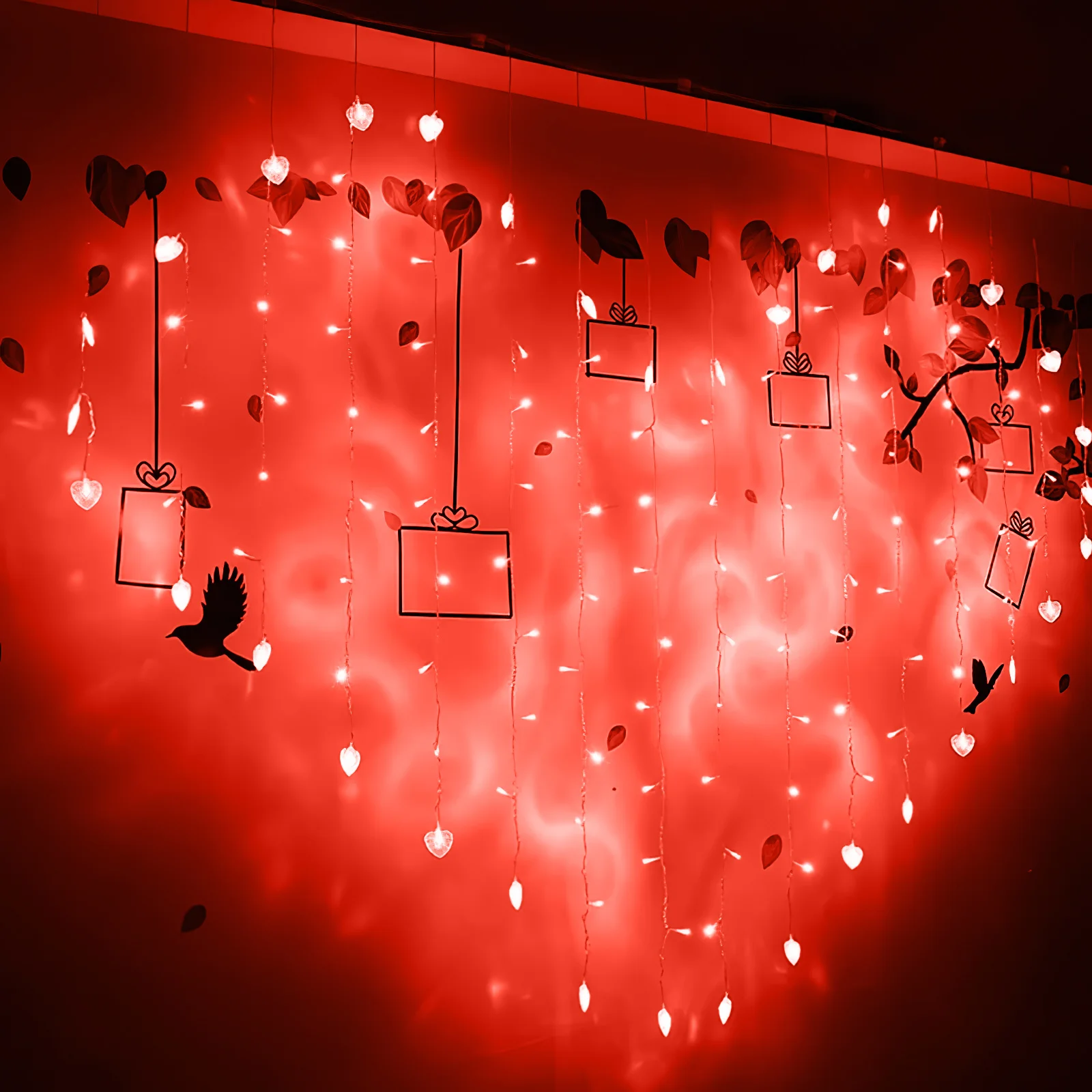 Heart Shape Curtain String Lights Led Wedding Party Decor Window Wall Garden Patio Valentine'S Day Romantic Atmosphere