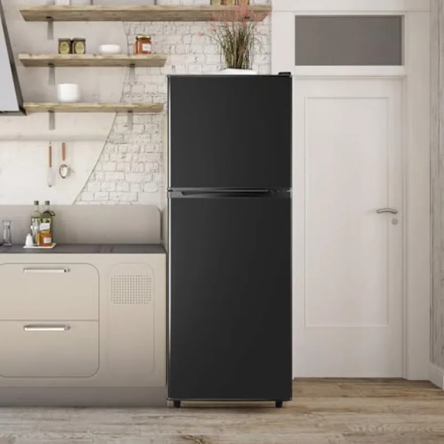 ثلاجة صغيرة مدمجة ببابين مع فريزر 4.5 قدم مكعب لغرفة النوم والمكتب والمرآب وأرفف قابلة للتعديل وإضاءة LED للباب قابلة للعكس 7 لتر