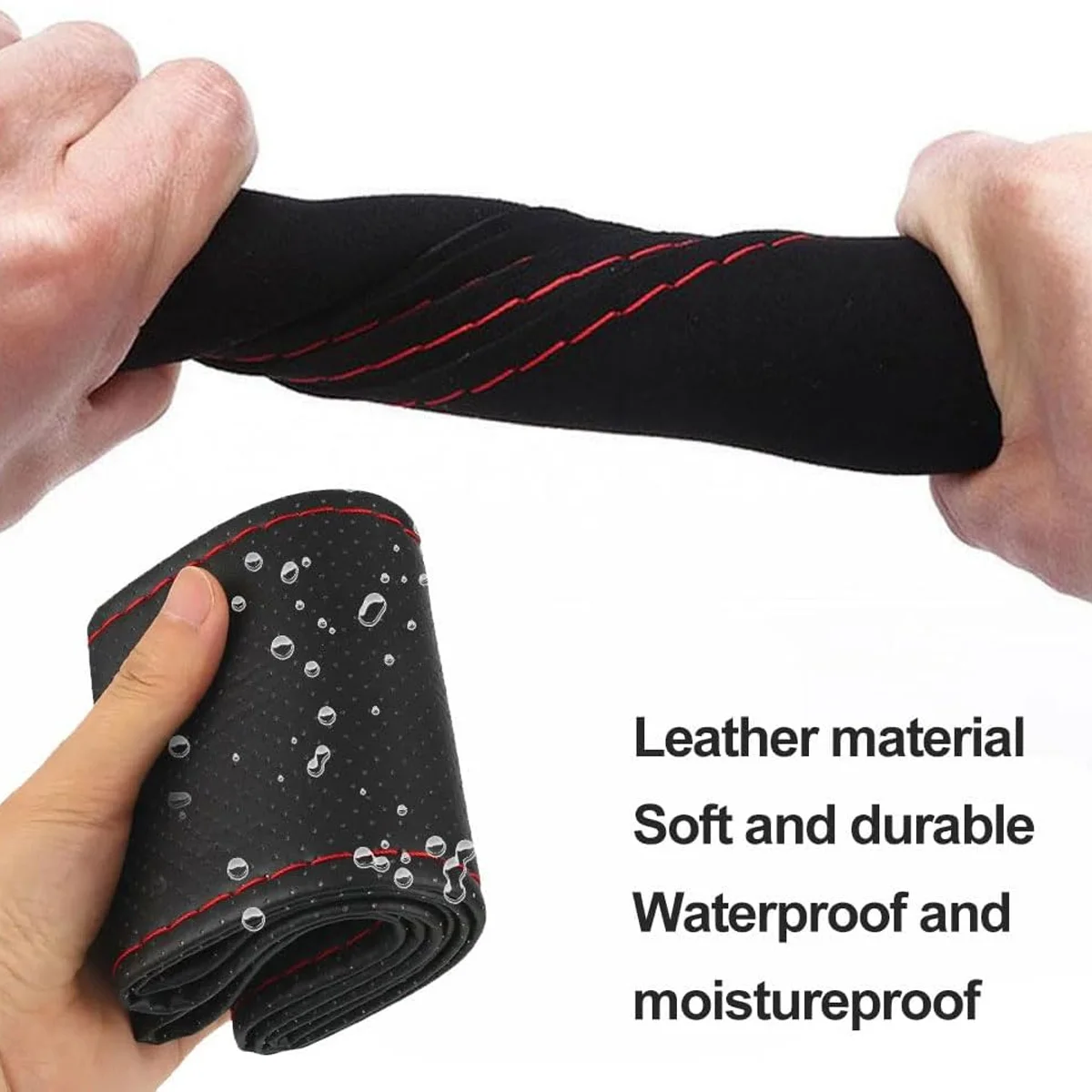 PINMOAP Car Steering Wheel Protector DIY Hand Sewn Faux Leather Wrap Anti Slip Breathable Interior Accessory With Thread 37-38cm