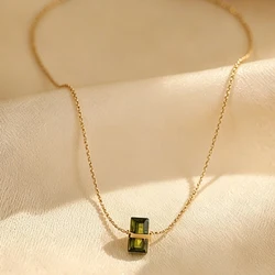 Korean Fashion Simple Olive Green Square Crystal Pendant Titanium Steel Necklace Women's Gift Banquet Jewelry Necklace 2023