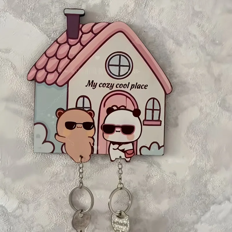Cute Wall Key Holder Panda Bubu and Dudu Acrylic Keychain Hanger Cartoon Backpack Charm Key Ring Pendant Accessory Couple Gift