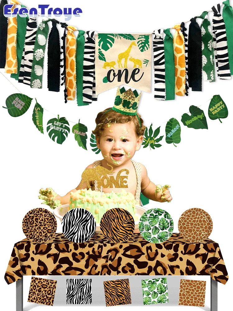 1 Satz Wald Tier Leopard Tiger Druck Platte Tischdecke Servietten Wald Banner Dschungel Safari wild eine Geburtstags feier Dekoration – Detail 1