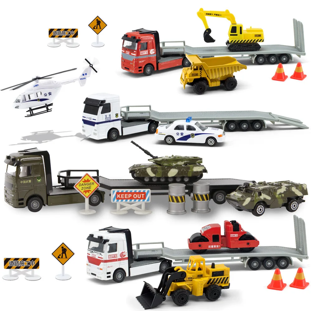 

1: 64 alloy engineering flat transport vehicle model,original packaging trailer toys,excavator tipper toys,wholesale