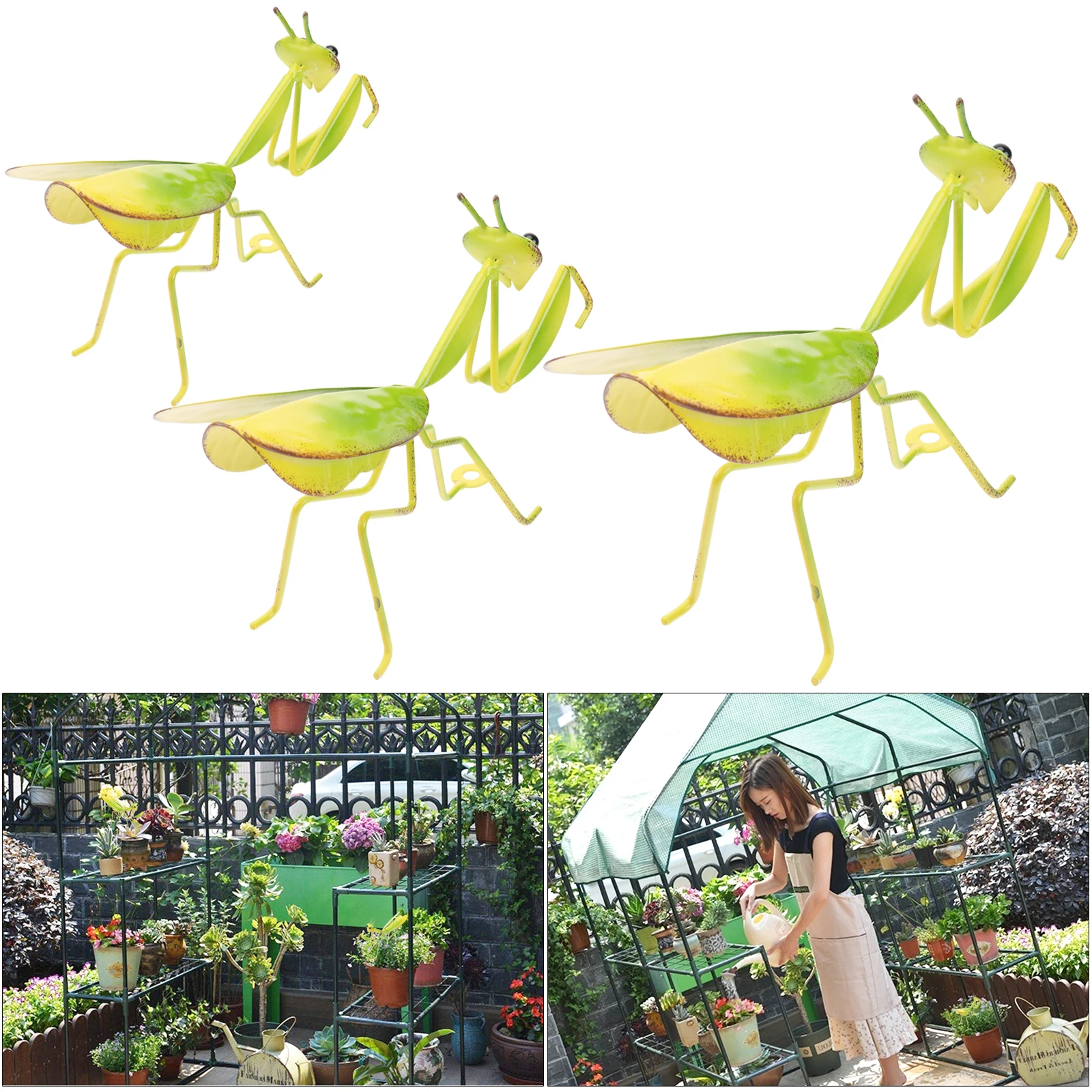 

3 Pcs Praying Mantis Ornament Iron Yard Decorations Outdoor Garden Toddler Room Animal Sculpture Statue Art