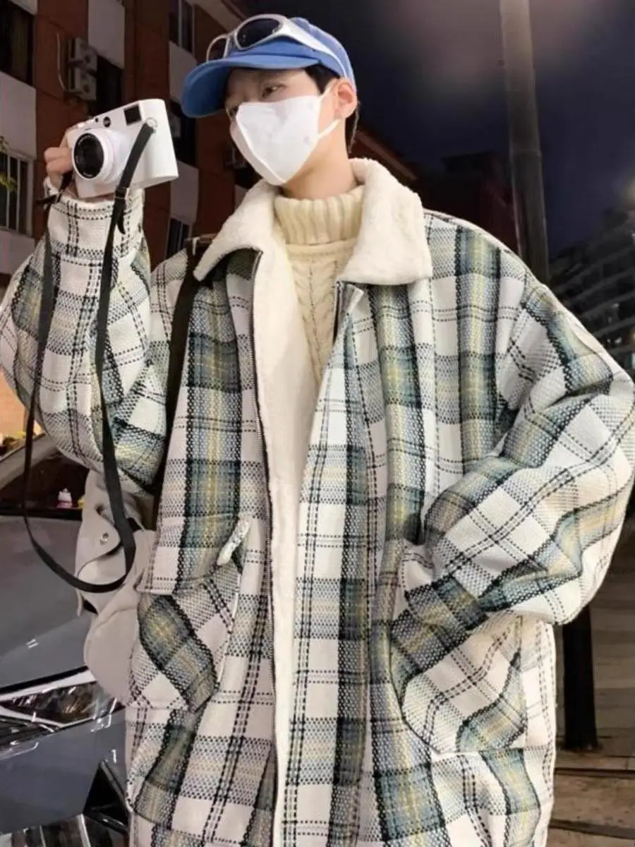 

Модная мужская зимняя куртка из овечьей шерсти, утепленная, теплая, хлопковая, для старшеклассников и студентов колледжей, свободного кроя, трендовая хлопковая куртка