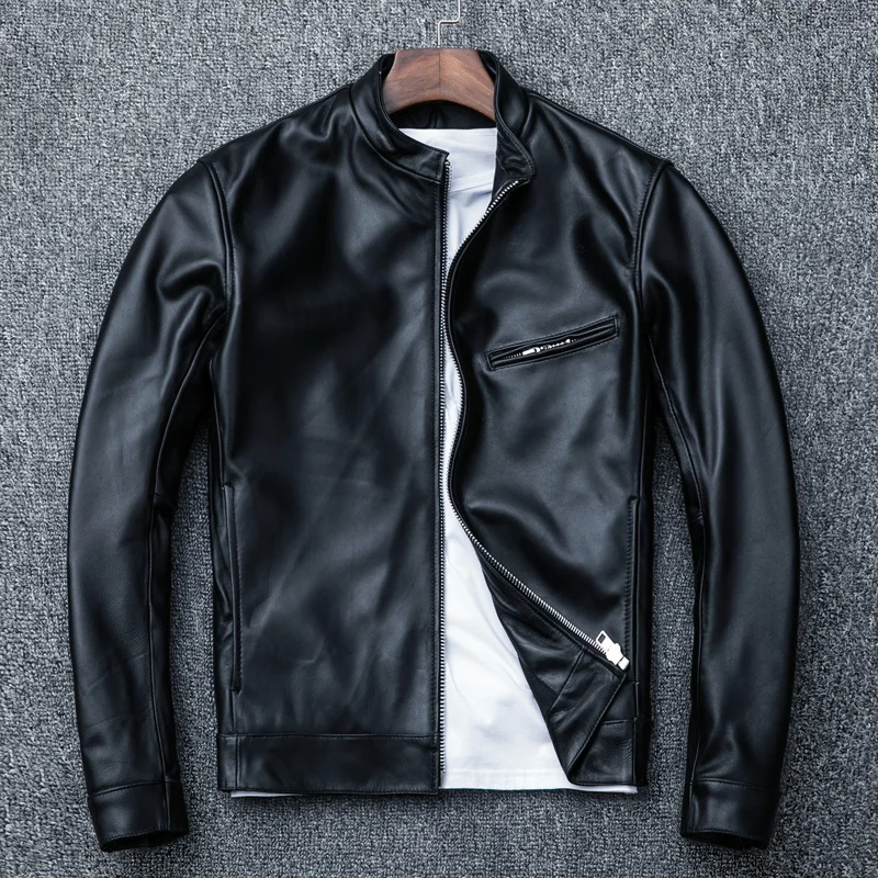 mens Free shipping,Brand new 100% genuine leather Jacket,man slim sheepskin jacket,casual style soft leather coat,sales.