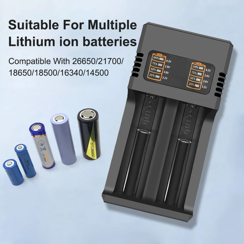 18650 Battery Charger USB-A 1/2/4 Slots Intelligent Lithium Battery Charger 3.7v4.2v 26650 21700 Fast Charging For 18650 18500