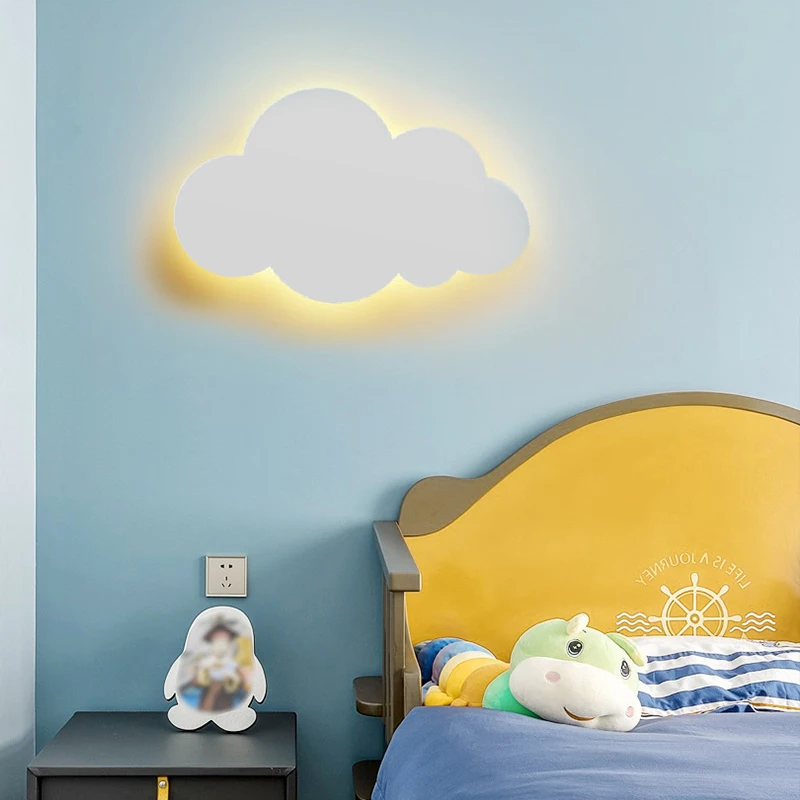 LED Cloud Wall Lamps Modern Living Room Girl Children\'s Bedroom Kids Acrylic&Iron Minimalist Decoration Blue Pink White110V 220V