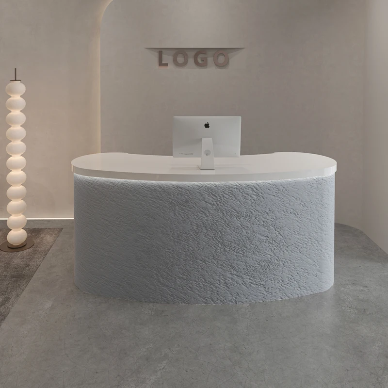 مكاتب استقبال مستديرة بنية فاخرة ديكور بوتيك ملابس مقوسة مكتب استقبال أبيض صغير Empfangs Theke أثاث المكاتب #3