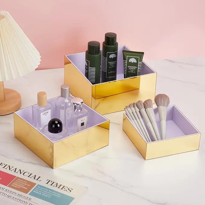 رافعات للعرض 5 قطع، رافعات طعام للحفلات، صناديق مكعبات ذهبية، حامل عرض لحقيبة المجوهرات ومستحضرات التجميل ومضبان تقديم الطعام #3