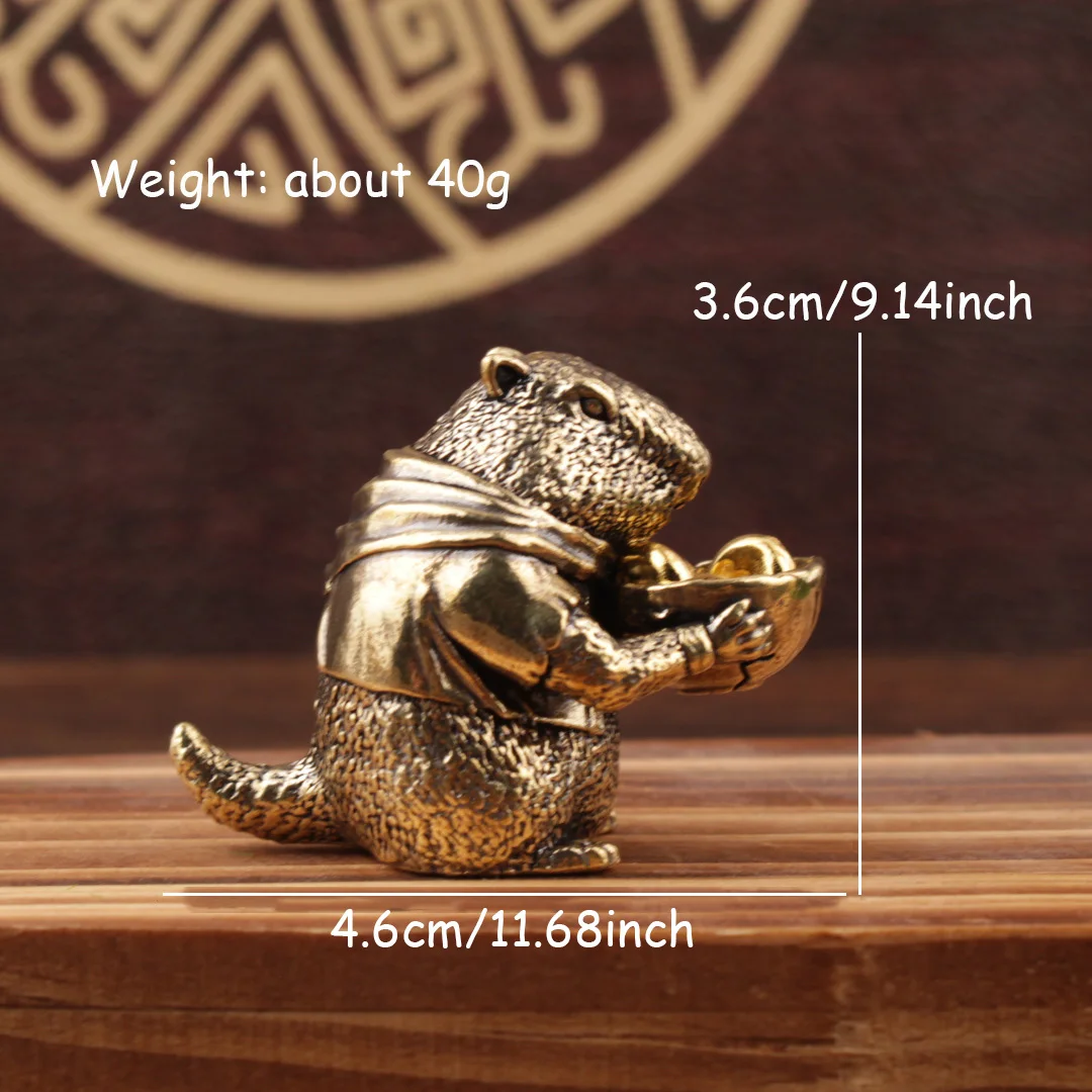 Solid Brass Groundhog Tea Pet Desktop Ornament Antique Copper Home Decoration Wild Animals Miniature Figurine Crafts Cute Gift