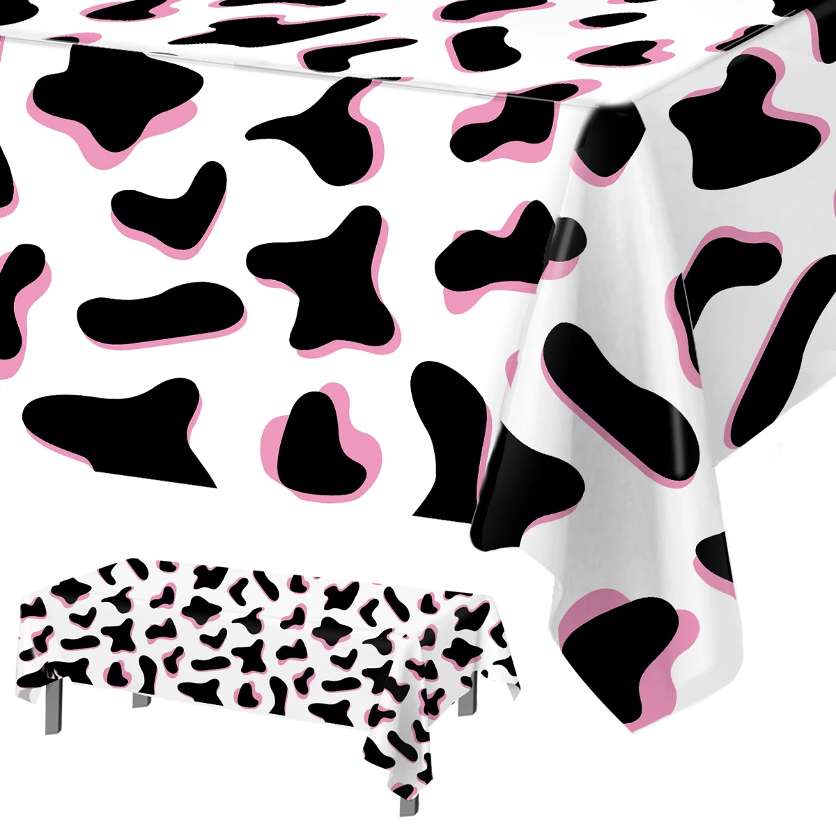 Farm Cow Black White Pink Cow Print Disposable Rectangle Tablecloth Farm Animal Themed Table Cover Happy Birthday Party Supplies