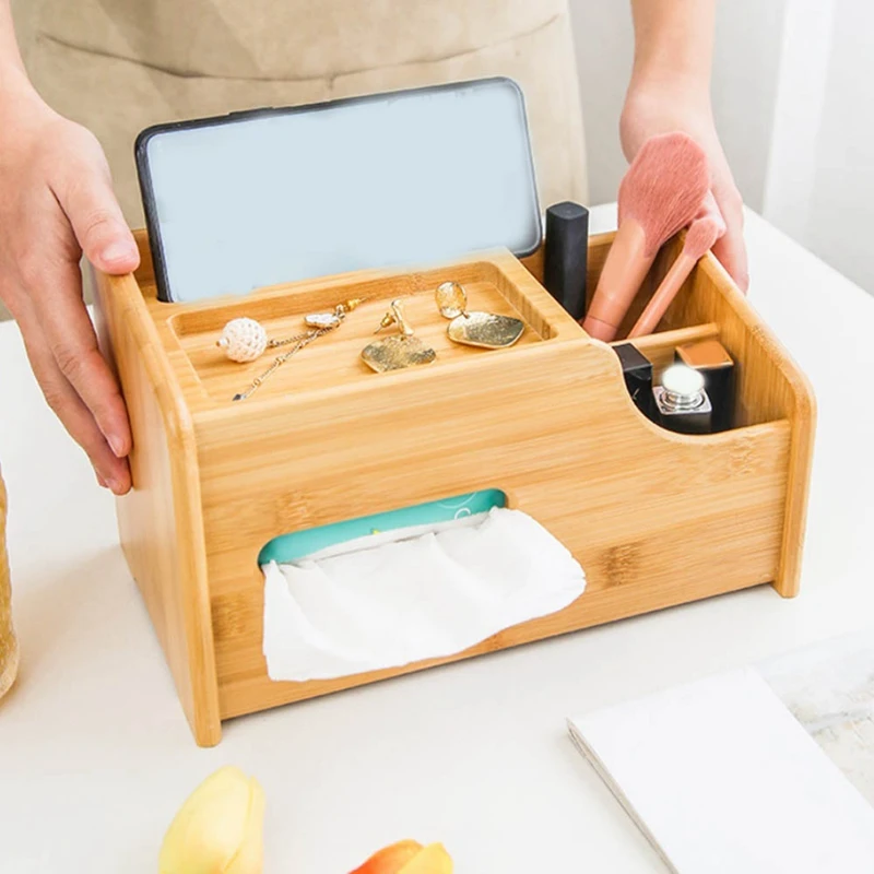 Coffee Table Remote Control Holder Collection Cosmetics Receipt Inclusion Organizer Storage Bamboo Wooden Box Racks Bamboo Color